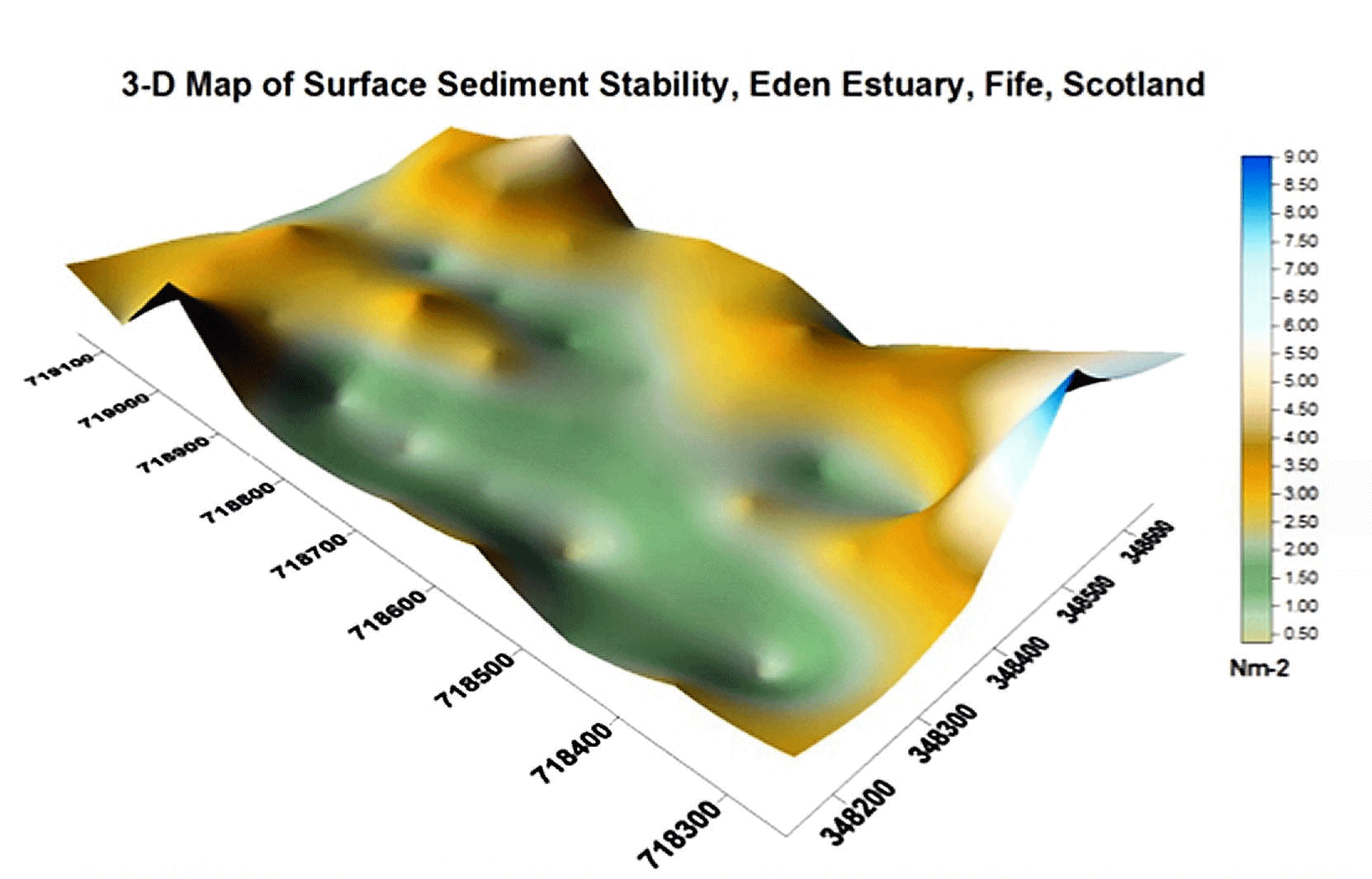 Surface map of sediment stability determined by the CSM system for The Eden estuary, Scotland